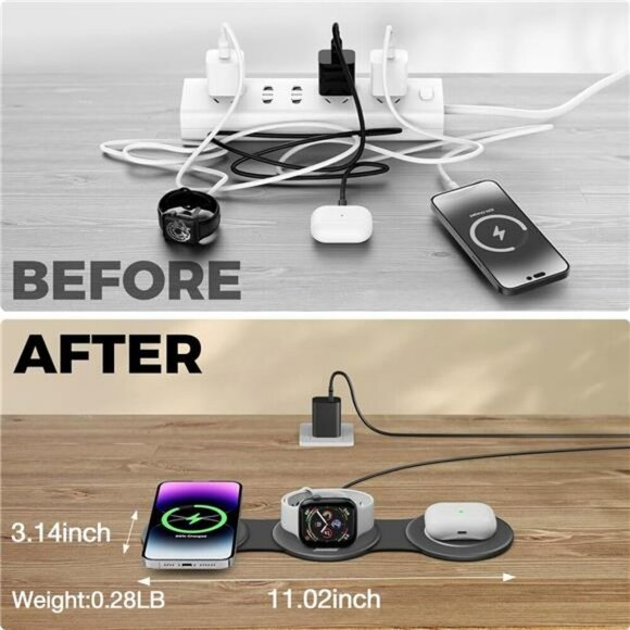 3 in 1 Wireless Charging Station for iPhone Apple Watch Airpods Travel Dock - Picture 4 of 7